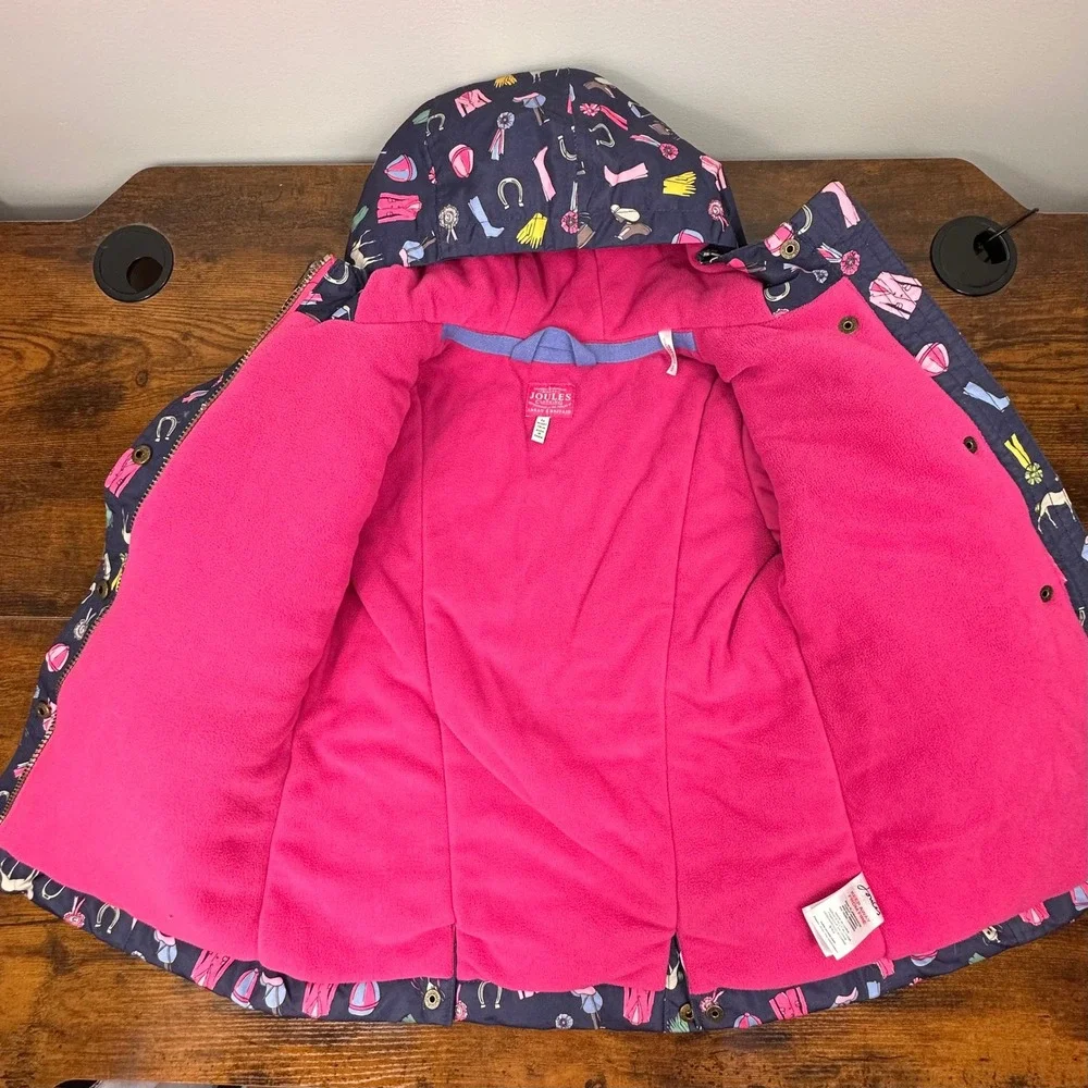 Joules Girls JNR Kirstie Fleece-Lined Coat Jacket 6Y 116 cm Horse Navy Pink - Picture 8 of 13